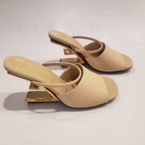 Light brown with gold sandal heel