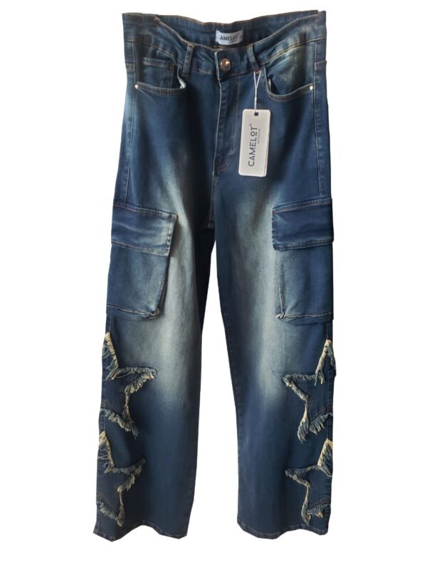 Star Embroidery Grunge Punk Style Baggy Jeans Wide Leg Pants