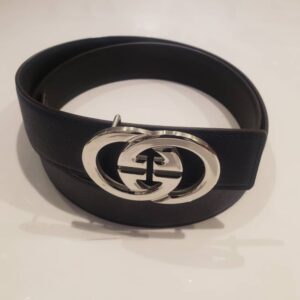 Black and black with silver Double G buckle Leather Belt