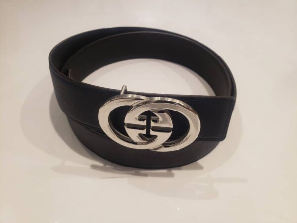 Black and black with silver Double G buckle Leather Belt - Image 2