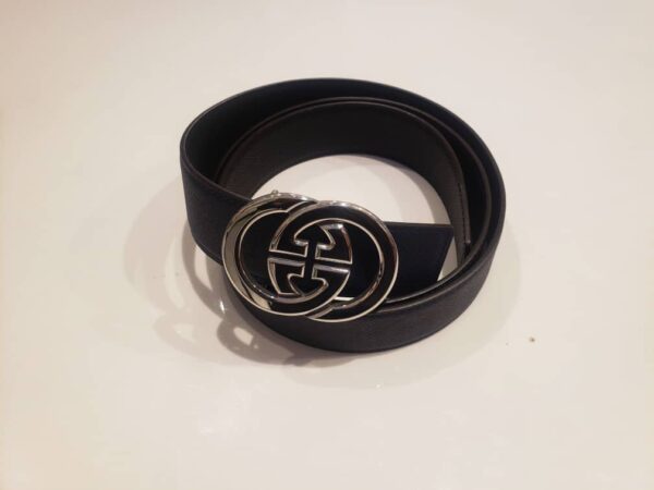 Black and black with silver Double G buckle Leather Belt