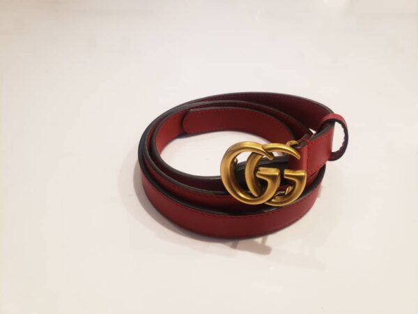 Red with gold Double G buckle Leather Belt for women