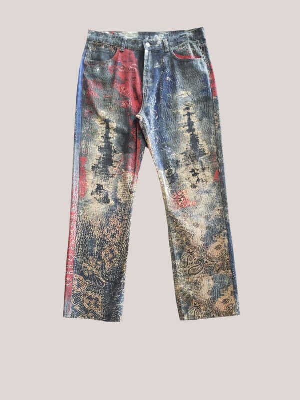 Vintage Distressed Wshed Baggy Ripped Red Patchwork Baggy Jeans for Men Streetwear