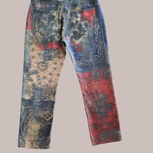 Vintage Distressed Wshed Baggy Ripped Red Patchwork Baggy Jeans for Men Streetwear