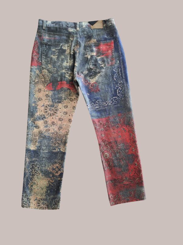 Vintage Distressed Wshed Baggy Ripped Red Patchwork Baggy Jeans for Men Streetwear - Image 2