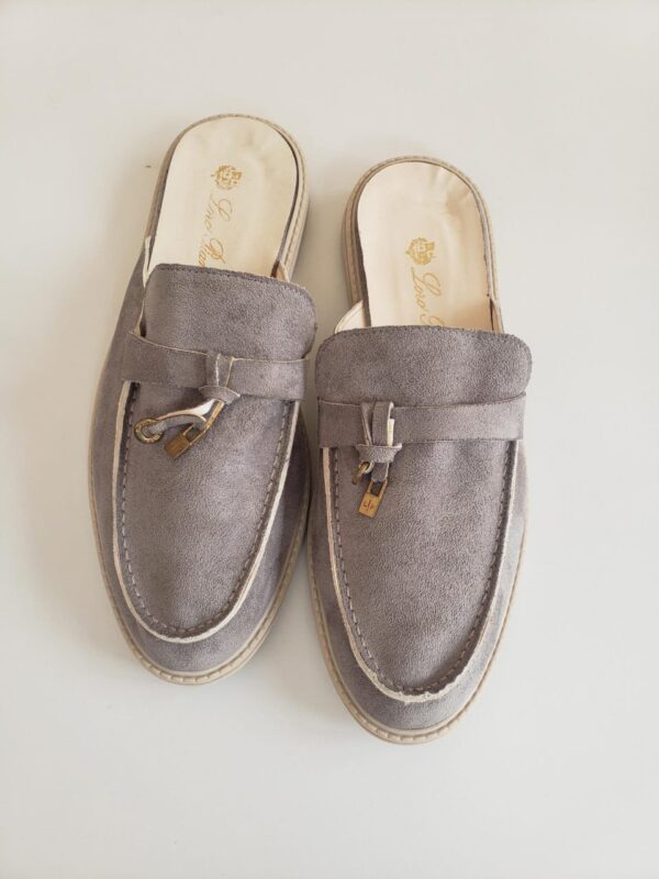 Women Loro Piana Babouche Charms Walk Suede Mule Loafers 