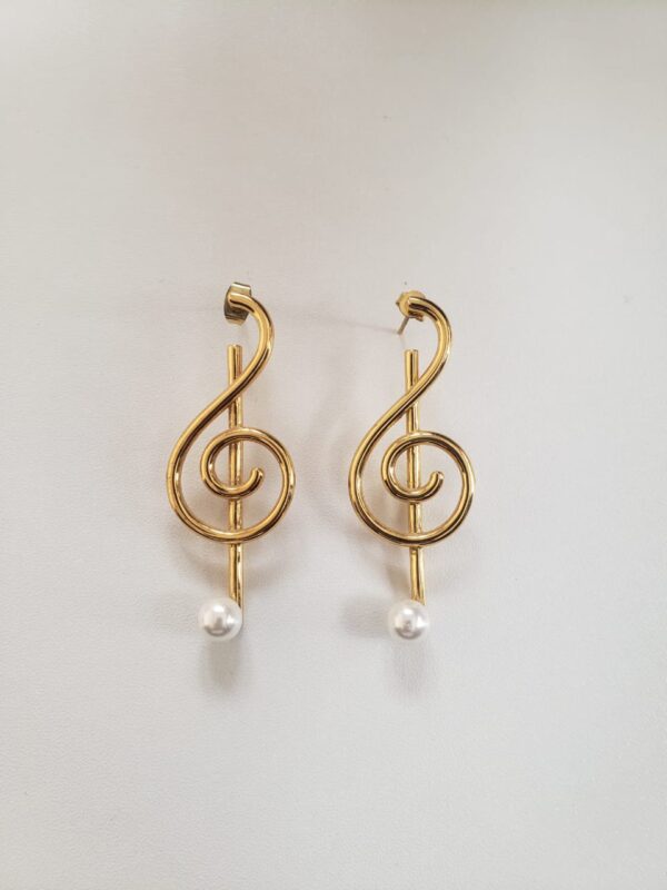 Gold plating musical note Dangle earrings with Acrylic pearl