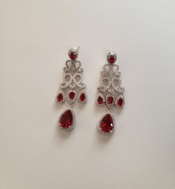 Red& sliver plated stone earring