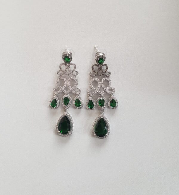 Emerald stone and sliver plated earring