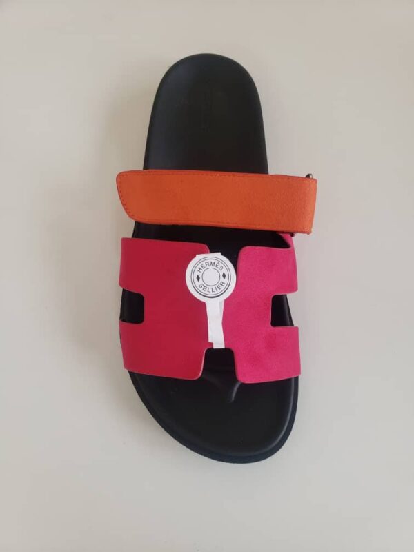 Orange & pink Hermes calfskin leather sandals