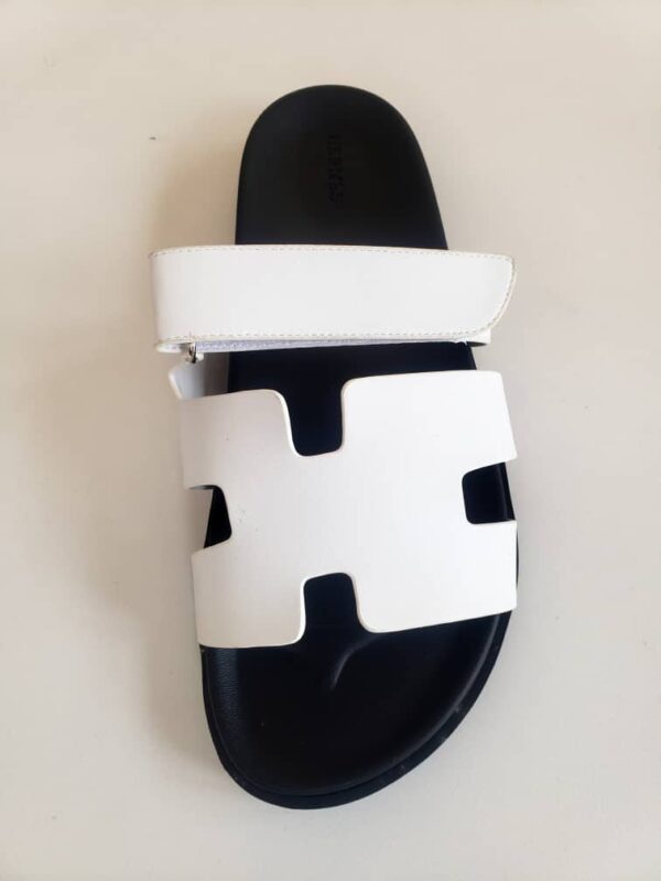 White Hermes calfskin leather sandals