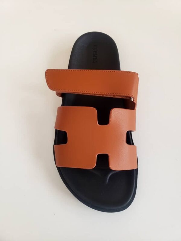 Brown Hermes calfskin leather sandals