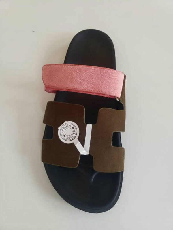 Pink & brown Hermes calfskin leather sandals