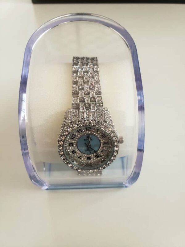 SLIVER ROLEX STUDED WRIST WATCH