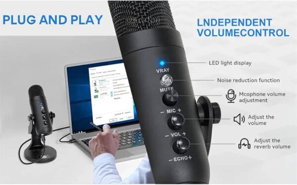 Condenser Microphone USB Studio Recording Mic – Silver - Image 4