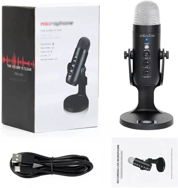 Condenser Microphone USB Studio Recording Mic – Silver