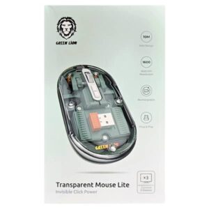 Green Lion Transparent Mouse Lite – 1600 DPI, Rechargeable, Green