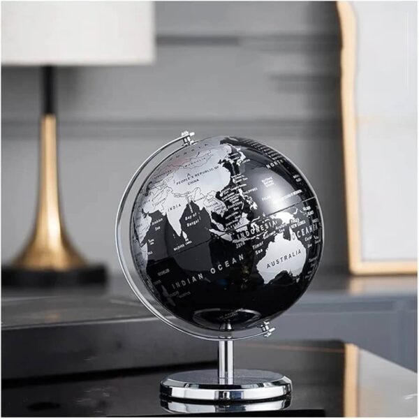 18.5cm (Height) Black and Silver Globe Ornament ,Decorative world  globe